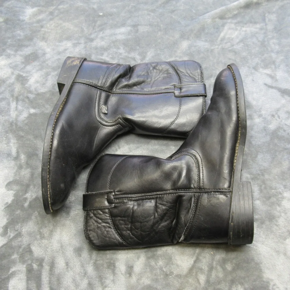 Justin Basics Mens Boots 7.5 D Black Leather‎ Cowboy Western Temple Roper